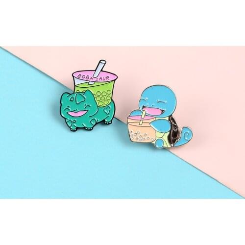 Tortoise Brooch Cute Cartoon Pearl Milk Tea Badges Shirt Bag Pin Broches for Men Women Badge Pines Brooches Jewelry Accessories