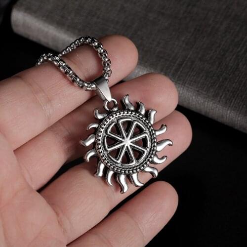 72Cm European American Trend Retro Stainless Steel Color MenS Necklaces For Women Hollow Slavic Sun Pendant Jewelry 2021 Trend
