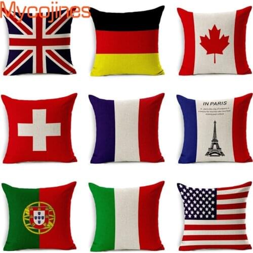 Europ countries 15Styles National Flag Throw Pillow case USA UK Spain France Russia Decorative CushionCover Linen Cotton Pillows
