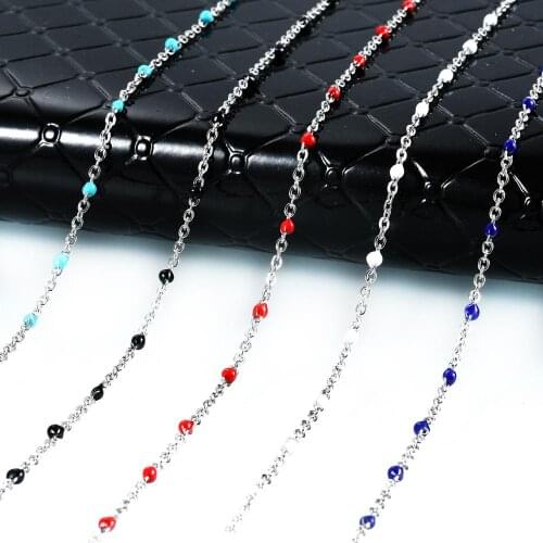 2mm Stainless Steel Choker Necklace Enamel Satellite Beaded Cable Ball Rolo Chain Choker Womens Multi-colored Necklaces