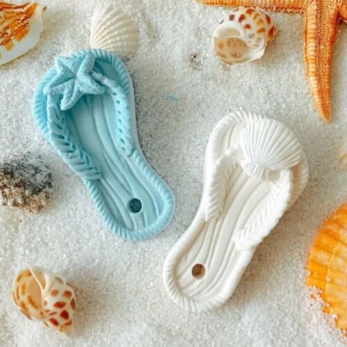 Beach Slippers Fondant Cake Decorating Silicon Mold Soap Silica Gel DIY Aroma Gypsum Plaster Silicone Mould For Car Pendant