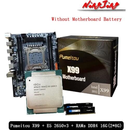 Intel E5 2650v3 E5 2650 v3 CPU + Pumeitou X99 Motherboard + Pumeitou DDR4 16G (2 x 8G) 2666MHz RAMs Suit LGA 2011-3