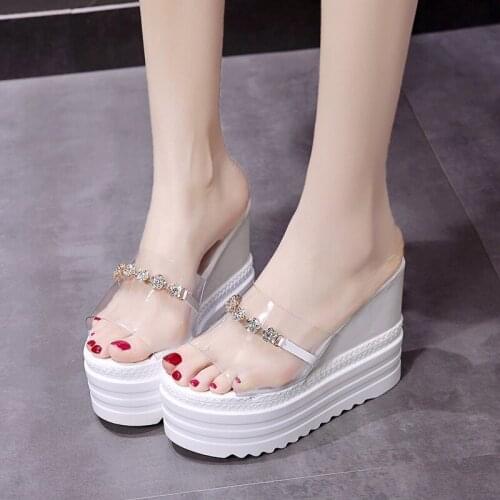 PVC Sandals Slippers Summer Women 12cm Shoes Sexy High Heel Female Shoes Wedge High Heel Wedges Transparent Pumps Slides
