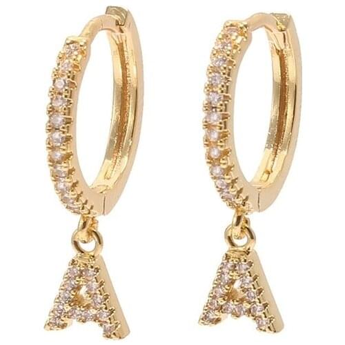 1 Pair 26 Letters Hoop Stud Earrings Cubic Zirconia Circle Round English Letters Earrings For Women Fashion Jewelry