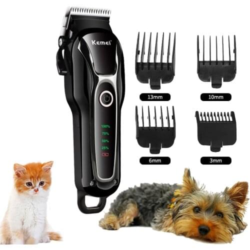 Kemei Animal Hair Trimmer Cordless Ceramic Professional Rechargeable Pet Dog Hair Clipper Mower 4 Combs Shaver Cutting Machine