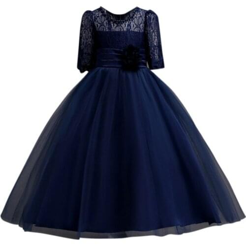 Spring Autumn Girls Childrens Princess Dress Half Sleeve Flower Print Girl Dress Lace Performance Costumes