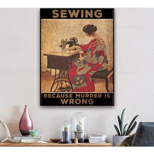 Sewing Quote Prints Vintage Poster Craft Room Sign Decorative , Grandma Mom Gifts Sewing Canvas Painting Wall Art Picture Decor