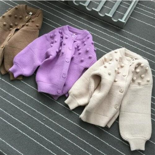 Knitted Girls Cardigan Coat Jacket Woolen Cotton Girls Sweaters Winter Spring Pompom Kids Sweaters For Girls Sweater Outerwear
