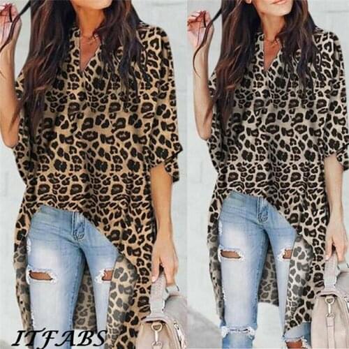 Chiffon Long Blouse Women 2019 Autumn Leopard Printed Casual Shirt Ladies Half Sleeve Tops Femme Camisas Mujer