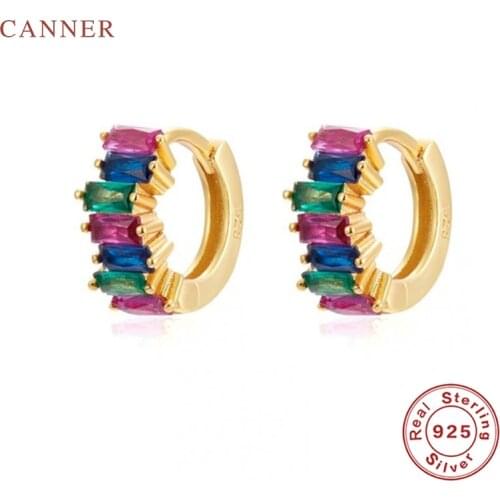 CANNER Real 925 Sterling Silver Earrings For Women Colorful French Bread Earrings Hoops Zircon Diamond Korean Jewelry Pendientes