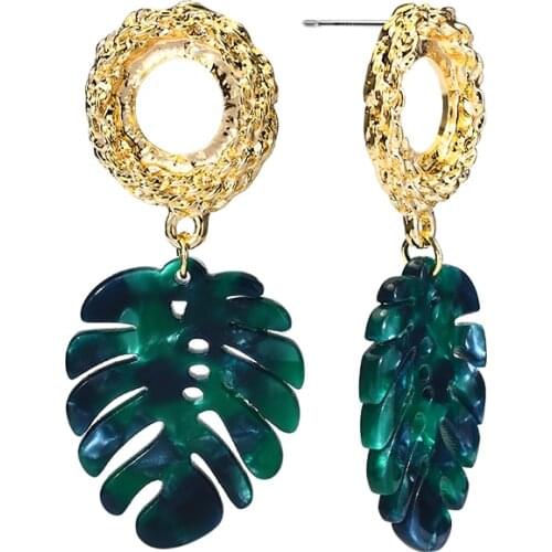 Green Resin Banana Leaf Earrings Hanging for Women Seaside Holiday Earings Jewelry Fashion Womens Earrings Jewelry 2020 New