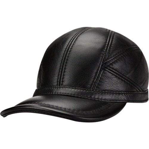 Winter new style cowhide hat men casual Baseball Cap Hat ear warm leather peaked cap