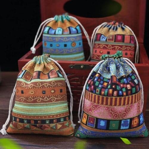 5pcs Wood Grain Drawstring Cotton Linen Storage Bag Makeup Bags Cosmetic Keys Organizer Coins Candy Gift Jewelry U5N0