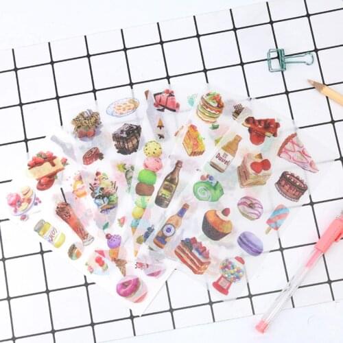 6 Sheets Kawaii Travel Diary Food Sticker Cartoon PVC Sticker DIY Scrapbooking Diary Stamp Album Notebook Decorative Stationery