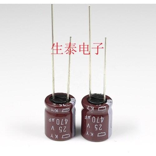 100pcs 470uF 25V NIPPON NCC KY Series 8x20mm Low ESR 25V470uF Aluminum Electrolytic Capacitor