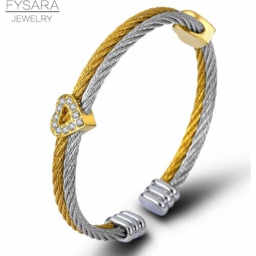 FYSARA Crystals Lover Heart Twisted Wire Bracelet & Bangle Designer Brand Retro Unique Elegant Women Fashion Jewelry Bracelets