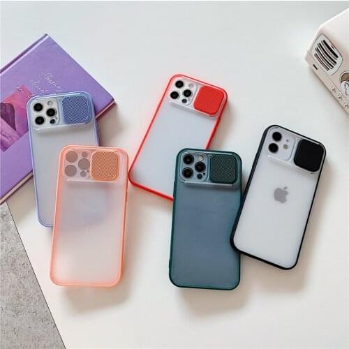 Slide Camera Lens Protection Window Candy Phone Case For iPhone 12 Mini 11 Pro XS Max XR X 6 6s 7 8 Plus SE 2 Matte Clear Cover