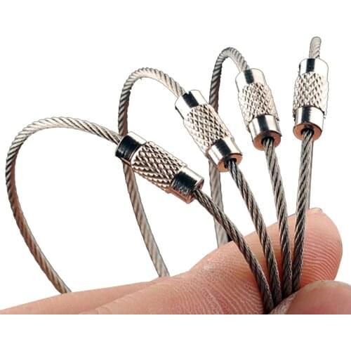 EDC hang wire chain tag screw luggage rope keyring loop circle bushcraft kit lock gadget ring keychain tool cable key Steel