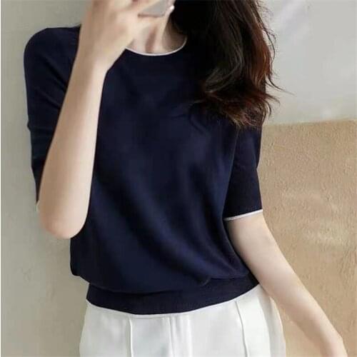 206076 room new frame No.2 lower] non real net red picture round neck short sleeve knitted T-shirt 28