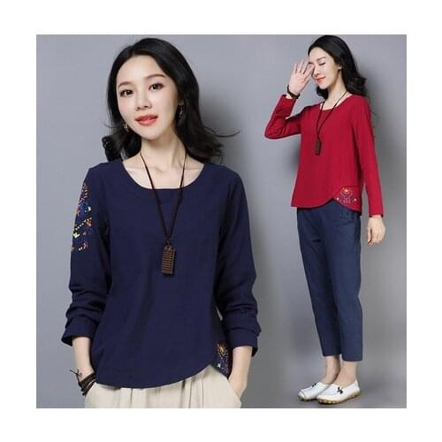 Cotton Linen Traditional Chinese Vintage Cheongsam Tops Embroidery Women O-neck Loose Style Clothing Retro Skirt Outfits