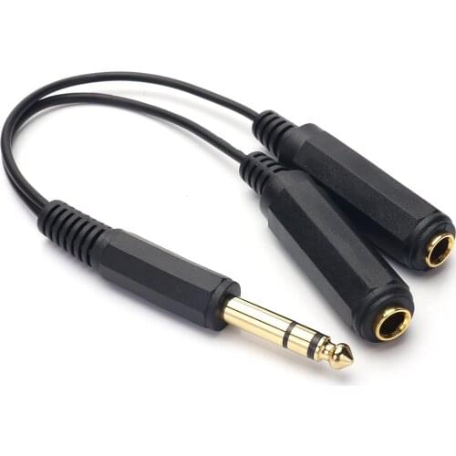 6.35mm 1/4 inch Male Plug Stereo to 2 Dual 1/4"TRS Female Jack Connector Audio Speaker Cable, Y Splitter Adapter Cable