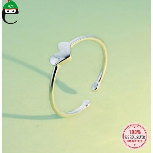 ElfoPlataSi 100% 925 Solid Real Sterling Silver Fashion Heart Opening Sizable Ring For Women Teen Girl Kid Xmas Gift XY1021