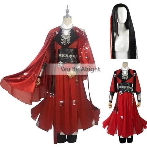 Desperate Ghost king Hua cheng Anime Cosplay Tian guan ci fu Black Long Cosplay Costmes With Cloak Halloween Cosplay Costume Wig