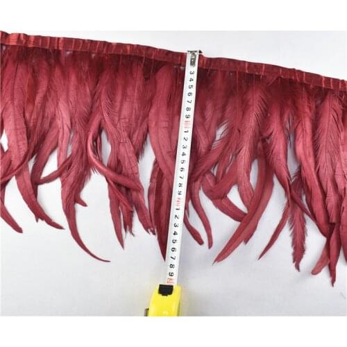 Gold Rooster Tails 25-30cm Wine Red Feathers Trimming/Ribbon For Crafts Dress Skirt Carnival Costumes Plumes wedding decoration