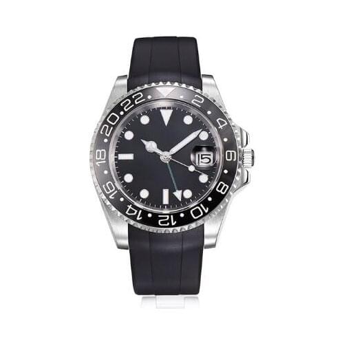 Top Quality GMT Model Sapphire Glass Automatic Men Wristwatch Rubber Strap Ceramic Bezel