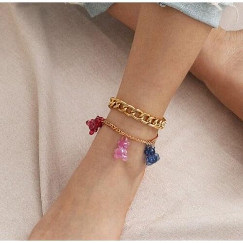 Fashion Jewelry Acrylic Bear Pendant Anklet Chain Ankle Bracelet Double Layer Anklets