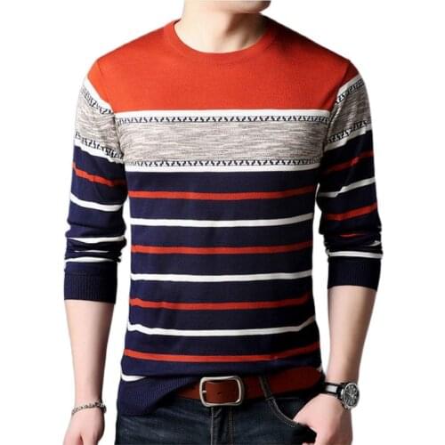 Sweater male,Mens Winter Sweater,Spring And Autumn Men, Round Neck Sweater, Striped Long Sleeves, Loose And Comfortable, M-4XL