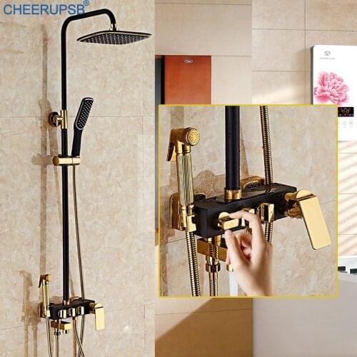 Bathroom Shower Set Luxury Rainfall System Panel High Pressure Gold Black Bath Tap Bronze Rain Shower Systems with Bidet Sprayer
