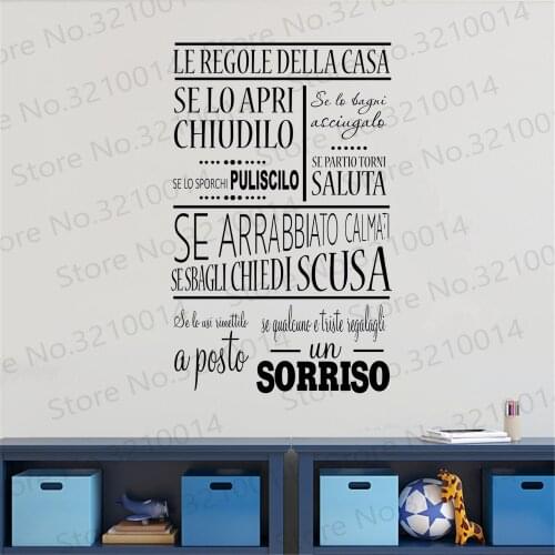 Italian House Rules Wall Sticker Family Home Decorative Murals Home Rules Wall Art Decal Italian House Rule Wall Posters RU292