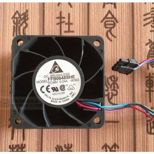 Original Delta FFB0648SHE 6038 6cm 48V 0.24A 60*60*38mm 3-line Double Ball Bearing Cooling Fan