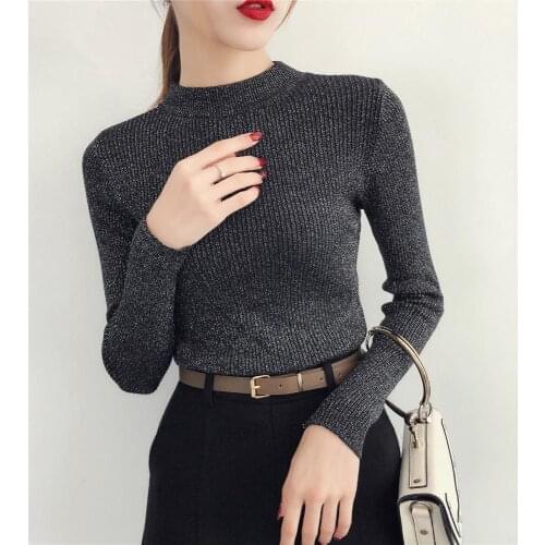2020 Autumn Winter Basic Knit Sweater Casual Fashion Slim Bright Silk O-Neck Female Sweaters Korean Style Pink Top Femme