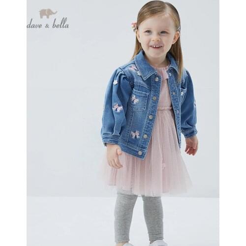 DB16752 dave bella spring baby girls fashion floral embroidery coat children tops infant toddler outerwear