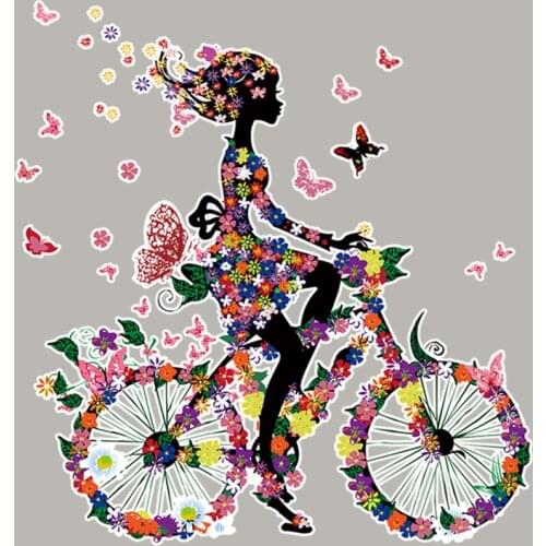 Patch Clothes Stickers Flower Girl Butterfly Bike Thermal Transfer Printing T Shirt Women Iron On Patches For Clothing