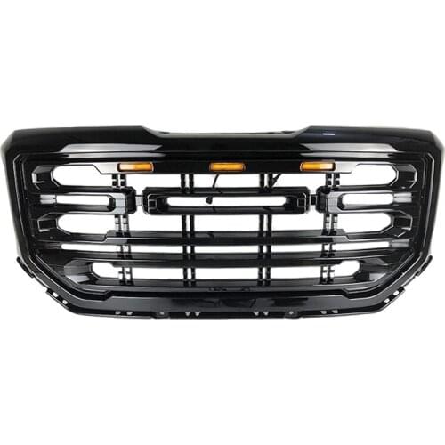 Front Upper Grill Gloss Black Grille Led Front Racing Grille fit For GMC Sierra 1500 2007-2013