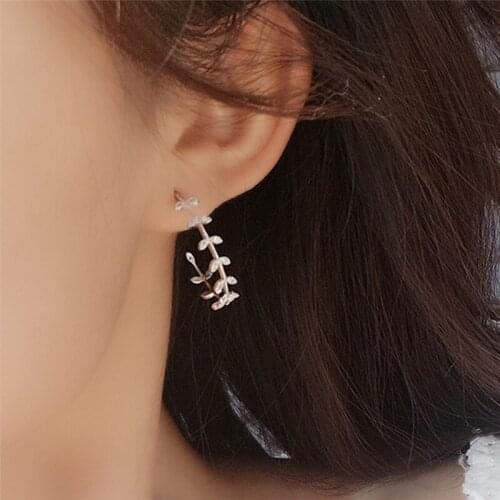 Pinksee New 2021 Leaf Hoop Earrings Women Girls Simple Fashion Geometric Branches Circle Ear Jewelry Valentines Day Gift