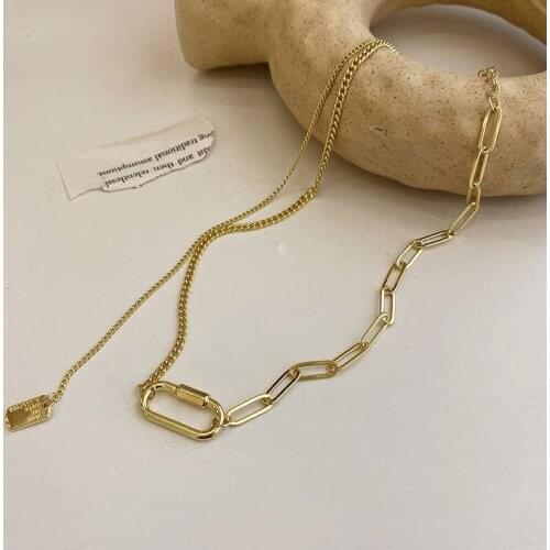 Origin Summer Minimalist Gold Color Geometrical Hollow Out Pendant Necklace for Women Vintage Asymmetric Chain Necklace Jewelry