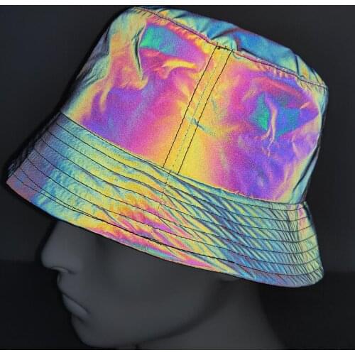 Drop shipping colorful reflective hat men women hip hop streetwear punk caps couple sun helmet personality fisherman hat