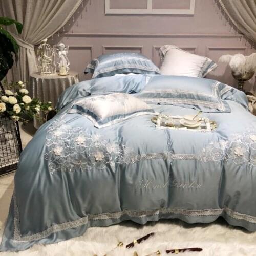 2020 Luxury 600TC Tencel Super Soft Bedding Set Embroidery Lace Duvet Cover Bed Sheet Pillowcases Queen King Size 4/6/7Pcs