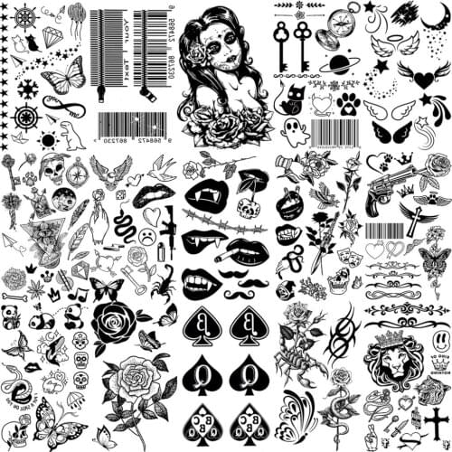 Sexy Lips Rose Flower Temporary Tattoos For Women Adult Men Scorpion Stars Qr Code Fake Tattoo Sticker Stylish Small Tatoo Paper