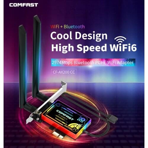 Comfast 3000Mbps Intel AX200CC Wifi6 Network Card Adapter 2.4&5GHz Bluetooth 5.1 Pci Antenna Dongle 5V COOL ARGB for Gaming PC