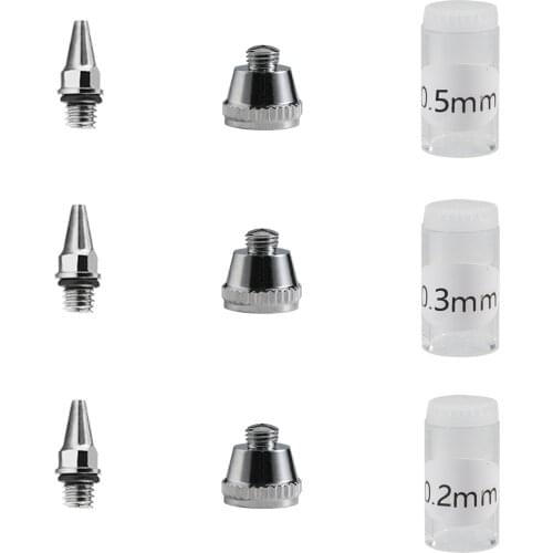 0.2mm 0.3mm 0.5mm Nozzle With Cap Kit Professional Spray Gun Nozzles Cap Replacements Parts for SAGUD Airbrush Accessories