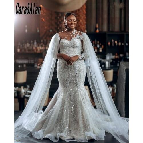 Vestido de noiva civil Plus Size African Wedding Dresses 2021 Sequin High Neck Mermaid Bridal Gowns Arabic abito da sposa