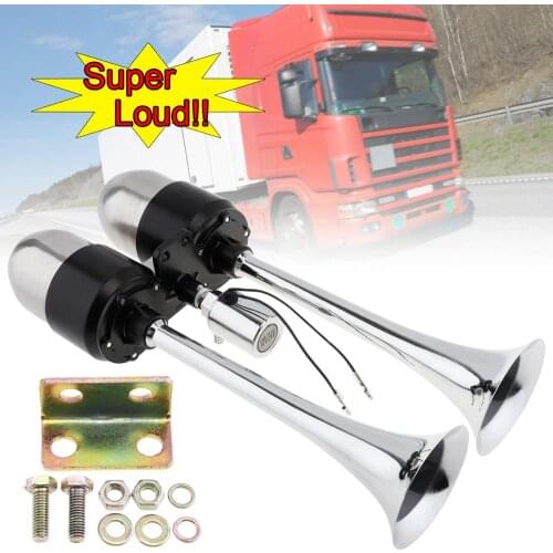 12V/24V 178DB Super Loud Dual Trumpet Electronically Controll Car Air Horn Extend Sound Effect with Air Outlet Valve + Air Pump