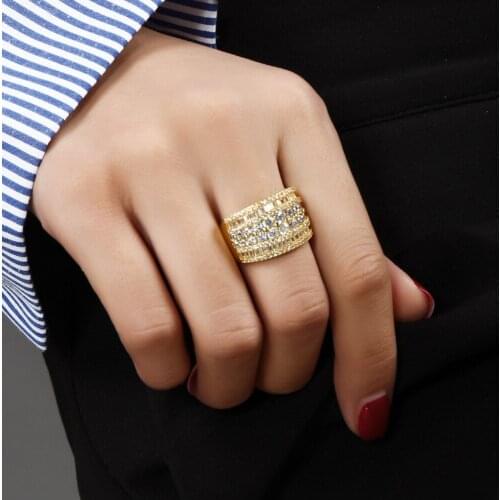 Unique Fashion Design charming ring clear AAA cubic zirconia crystal Luxury Gold/White Gold color Wide Women Rings Jewelry