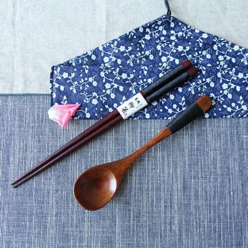 Japan Style Wooden Dinnerware Set with Bag Adult Students Travel Eco-friendly Portable Tableware