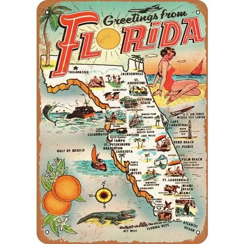 Vintage Retro Collectible tin Sign 1954 Greetings from Florida Waterproof Table Cloth